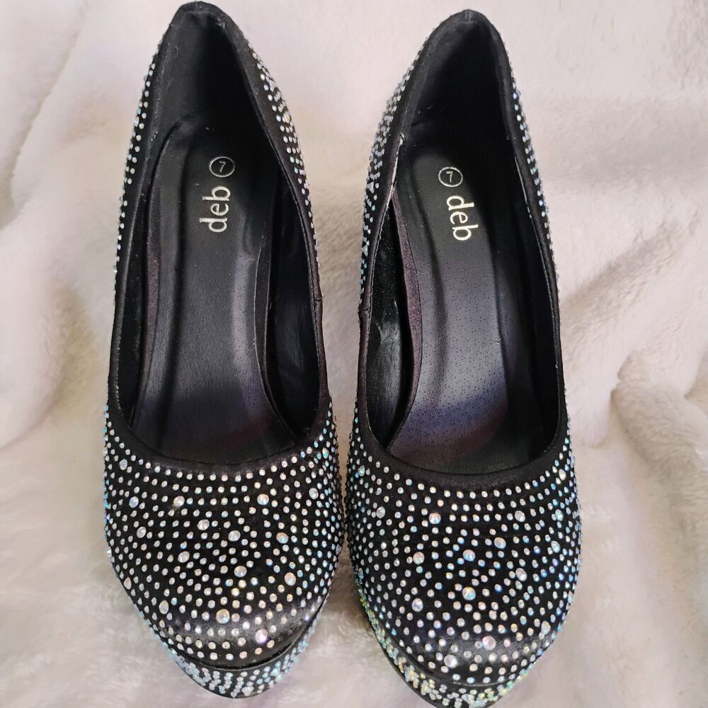 Deb Black Rhinestone Platform Stiletto Heels - Picture 10 of 16